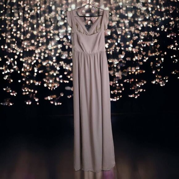 MuMu Womens‎ June Maxi Dress Size Large Beige Chiffon Princess core Wedding Prom - Picture 1 of 14